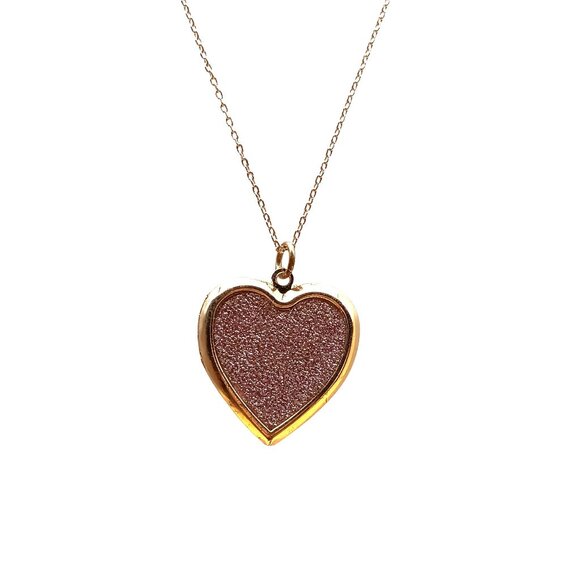 Gold-Tone Heart Locket Vintage Necklace with Glittery Pink Center - Picture 1 of 4